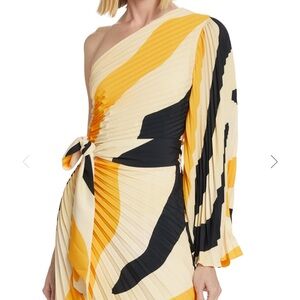 Milly linden zebra pleated one-shoulder dress